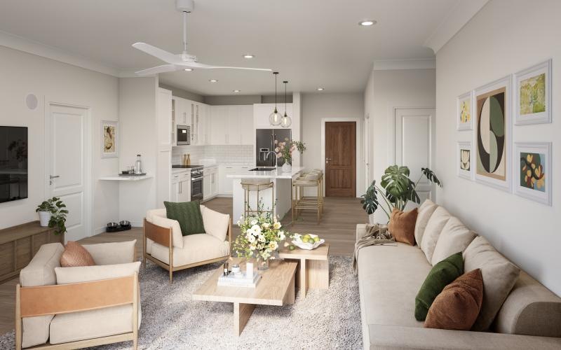 a living room with a couch and a coffee table